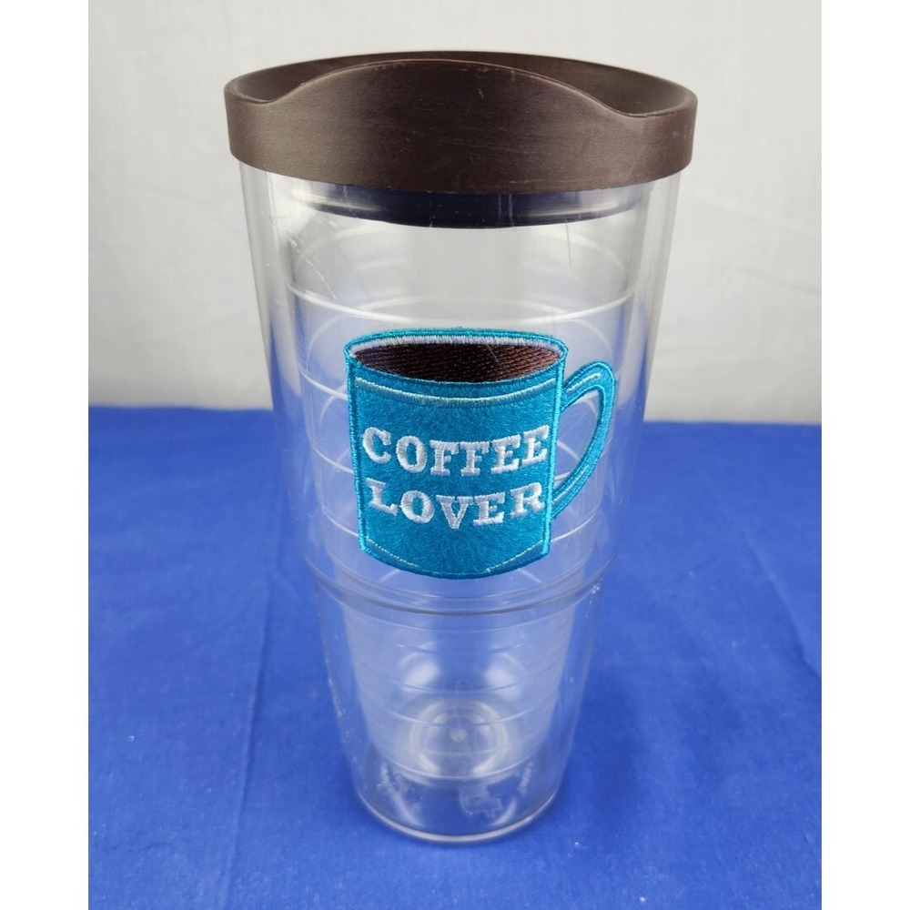 COFFEE LOVER TERVIS Tumbler Cup 24oz Clear w/ Patch‎ Made in USA Insulated